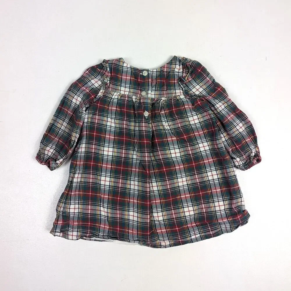 Baby Gap Dress Girls Sz 12-18m Plaid Christmas Embroidered Casual